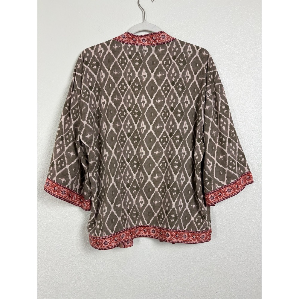 Feathers by Tolani Kimono Cropped Boho Festival Fall Cardigan Brown Red Women's - Picture 2 of 10